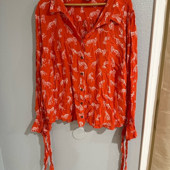 Anthropologie Margareth jeane tiger print o wrist tie  blouse sz 26 - Picture 2 of 4
